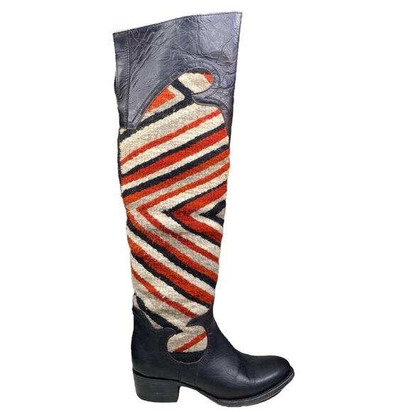 Freebird By Steven Cabal Black Leather Over The Knee Quilted Boots Size US 6 - Picture 1 of 12